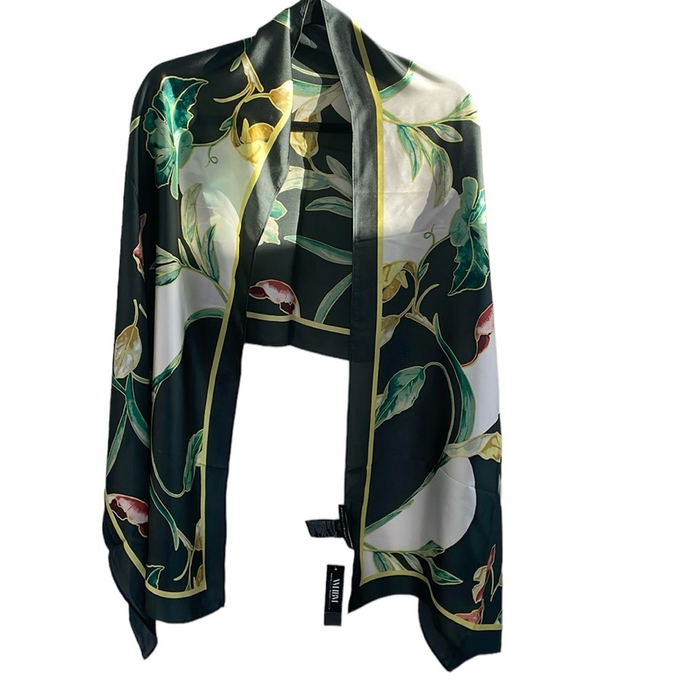 NWT WHBM vacation summer green leaf yellow red print fall scarf 71 x 21.5 in